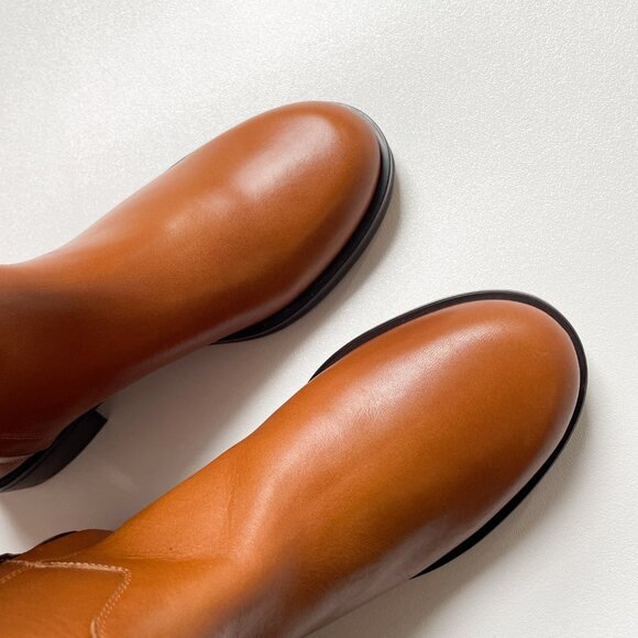 Lafayette 148 Wren Riding Boot in Vachetta Leather Copper EU 37.5 US 7.5 NEW - Picture 6 of 14